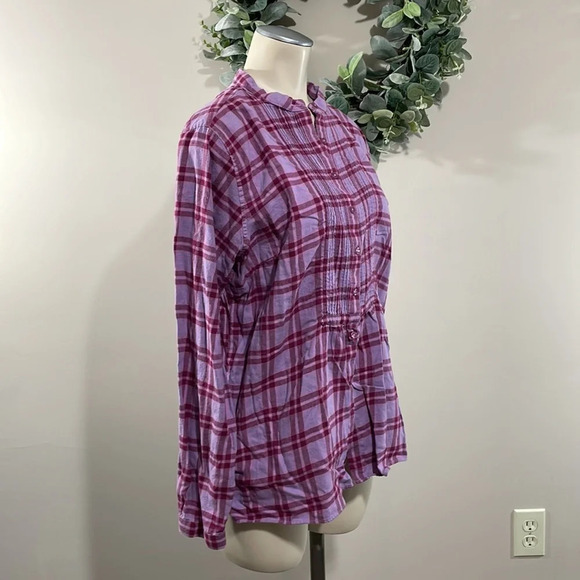 L.L. Bean Plaid Flannel Button Down Pleated Long Sleeve Top S - Picture 5 of 16